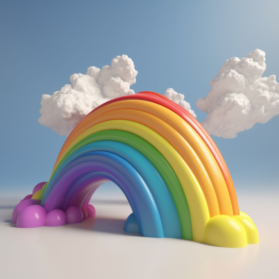 Colorful rainbow with white clouds on blue background created using generative ai technology - Free Images, Stock Photos and Pictures on Pikwizard.com