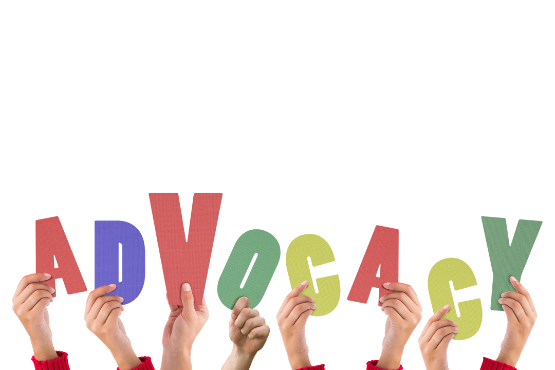 Hands Holding Letters Advocating for Justice with Transparent Background