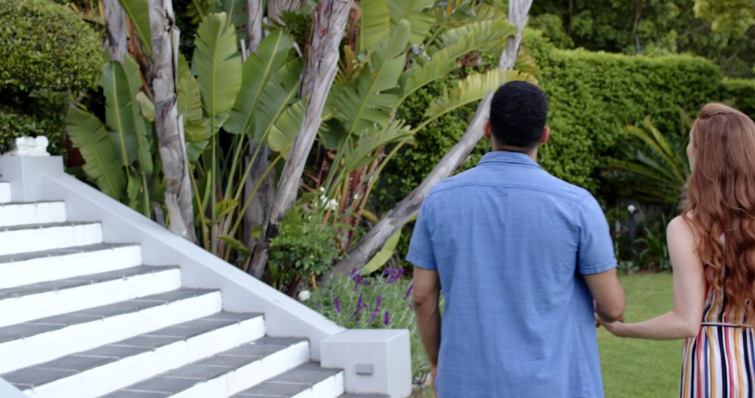 Romantic Garden Proposal with Multiracial Couple