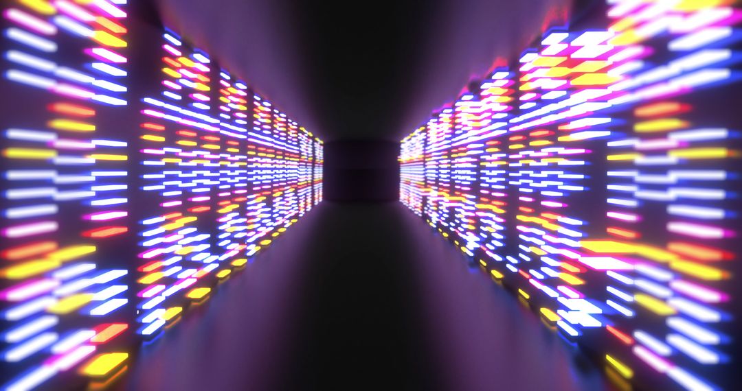 Vibrant Neon Light Pathway with Horizontal Reflection