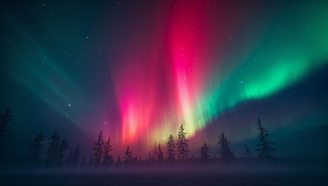 Enchanting Aurora Borealis Illuminates Forest Night
