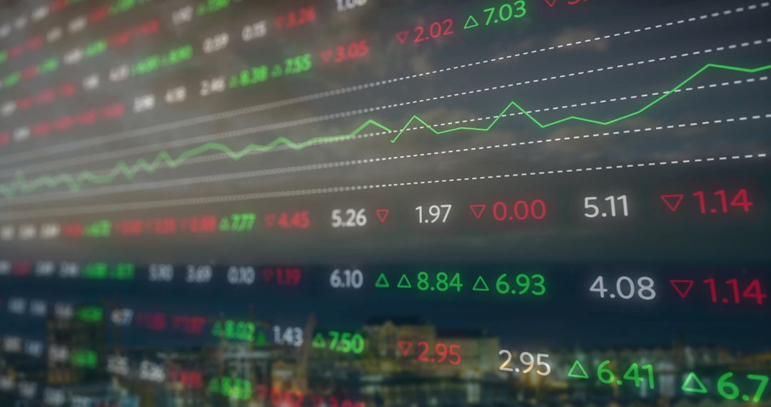 Stock Market Data Displayed Against Blurred Cityscape