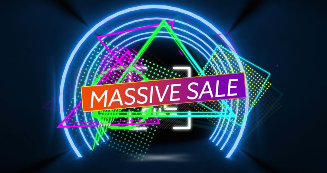 Futuristic Massive Sale Banner with Neon Geometric Shapes
