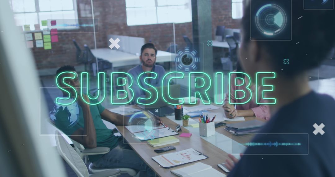 Diverse Business Team with Digital Subscribe Overlay