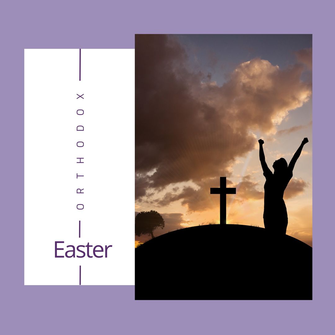Orthodox Easter Celebration with Cross and Rejoicing Silhouette