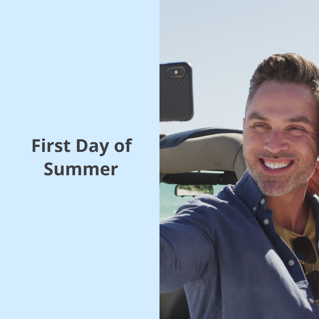 Happy Man Taking Selfie at Beach Celebrating Summer