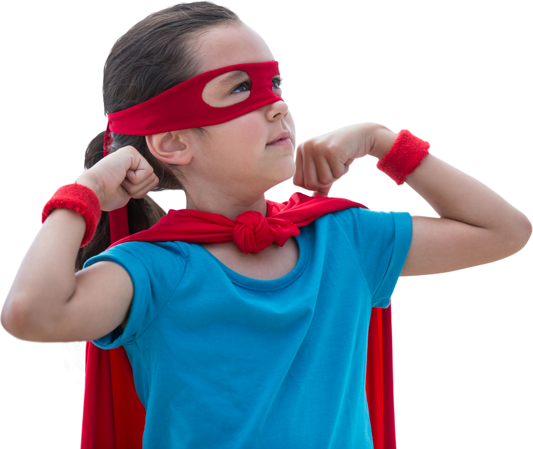 Confident Girl Wearing Superhero Mask and Cape on Transparent Background - Download Free Stock Images Pikwizard.com