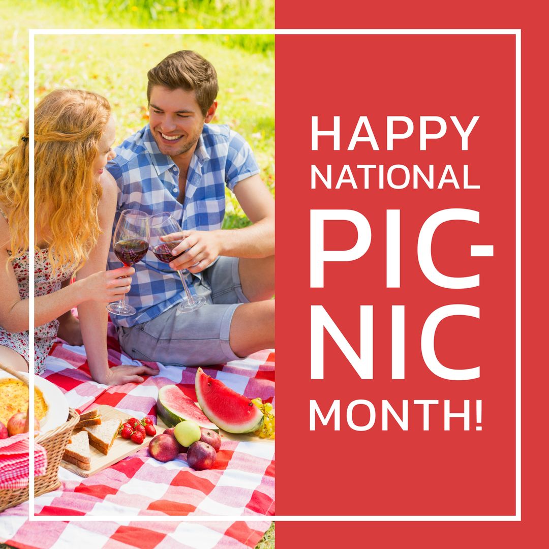 Celebrating National Picnic Month with Happy Couple Toasting Outdoors - Download Free Stock Templates Pikwizard.com