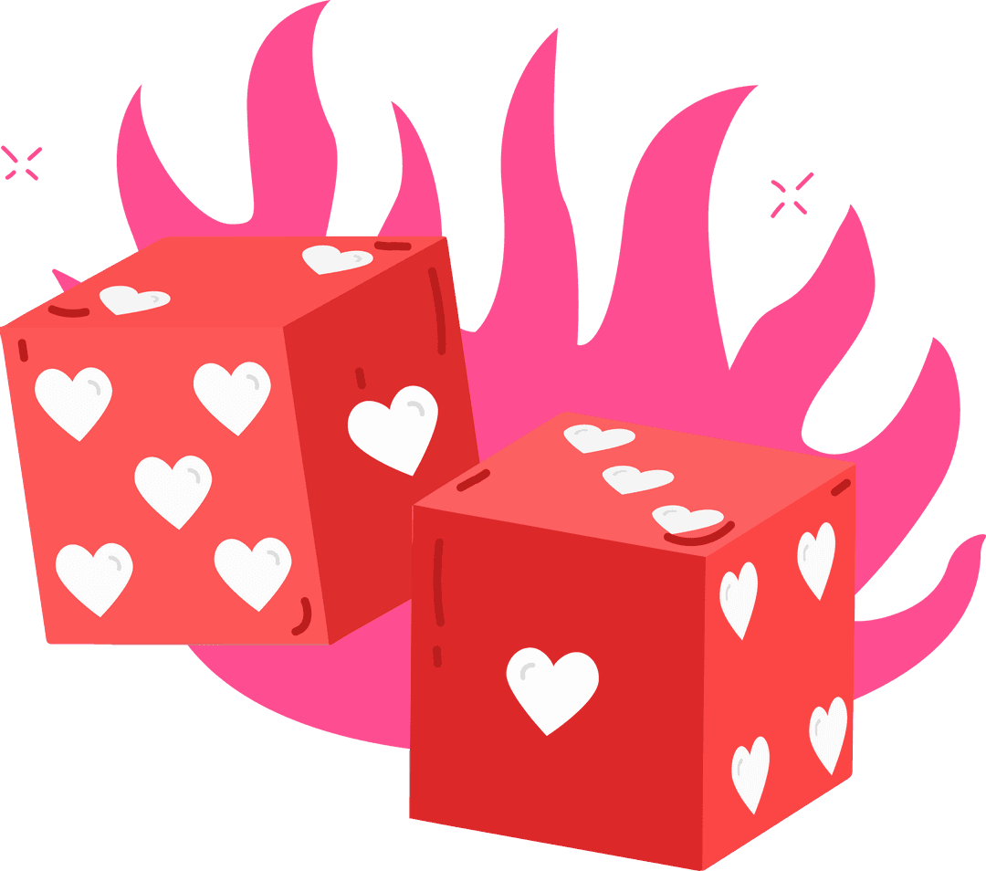 Romantic Red Heart Cubes in Pink Flame on Transparent Background