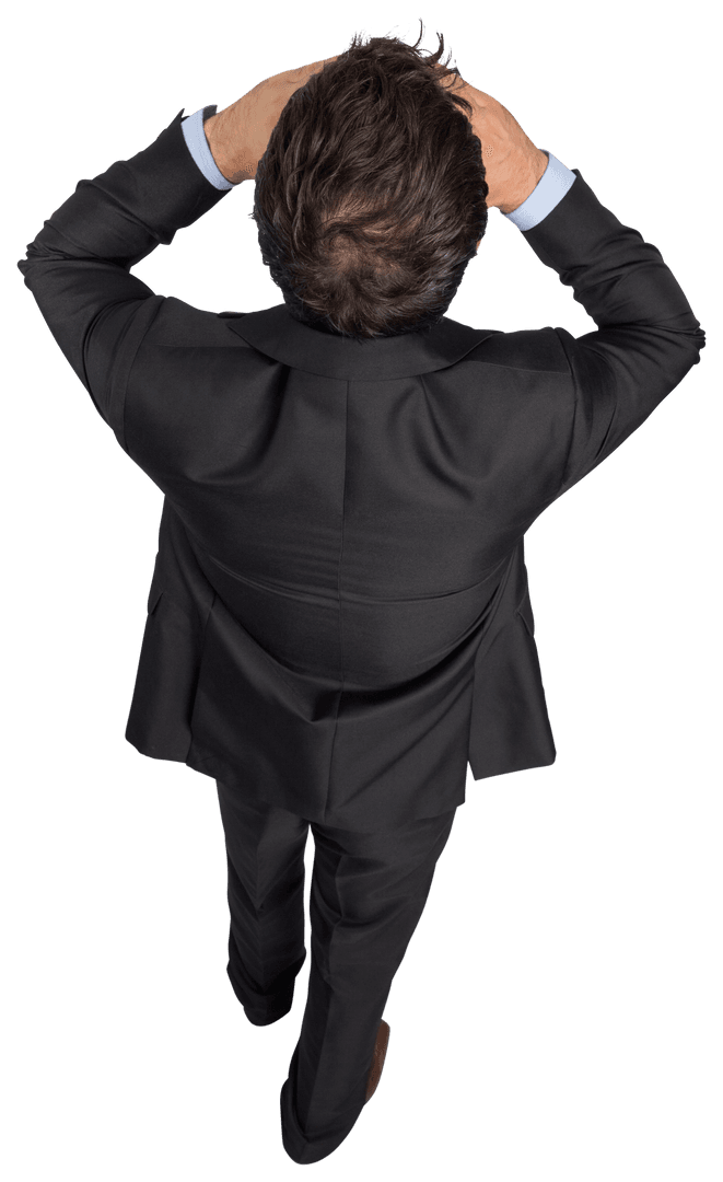 Rear View of Pensive Businessman On Transparent Background