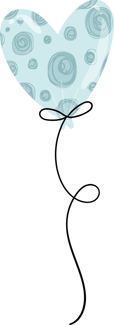 Aesthetic Heart Balloon with Blue Swirls on Transparent Background