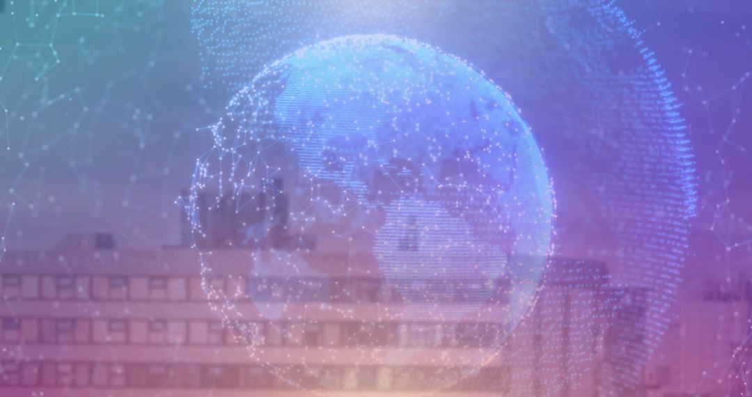 Futuristic Digital Globe with Data Connections over Cityscape
