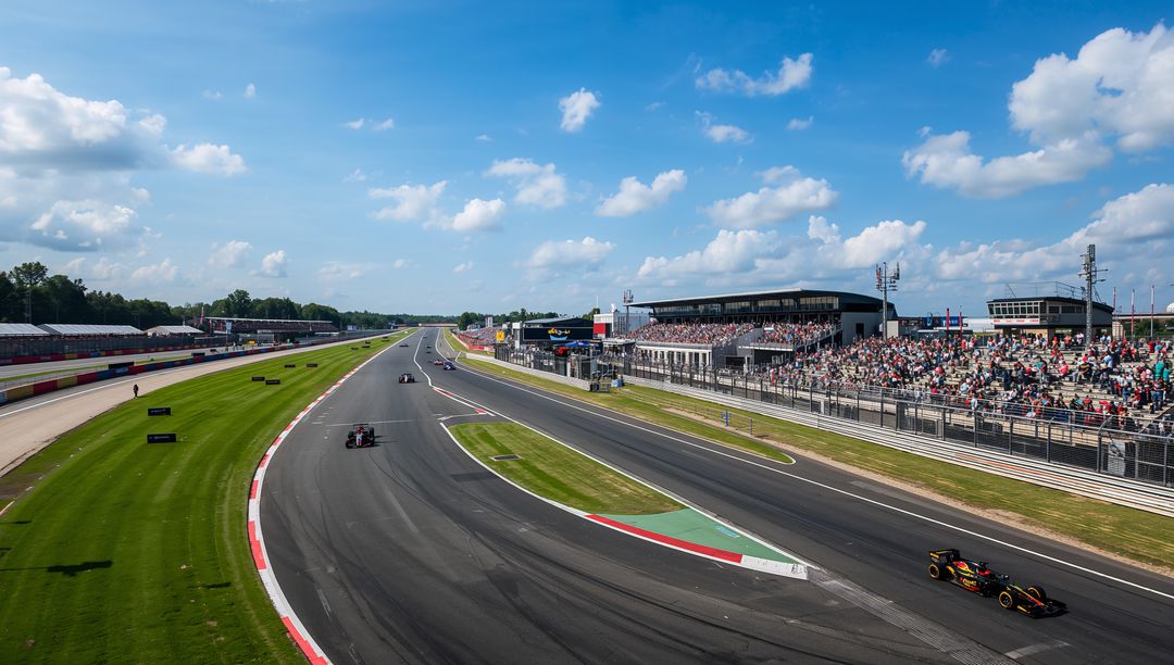High-Speed Race Cars Navigating Circuit with Enthusiastic Crowds
