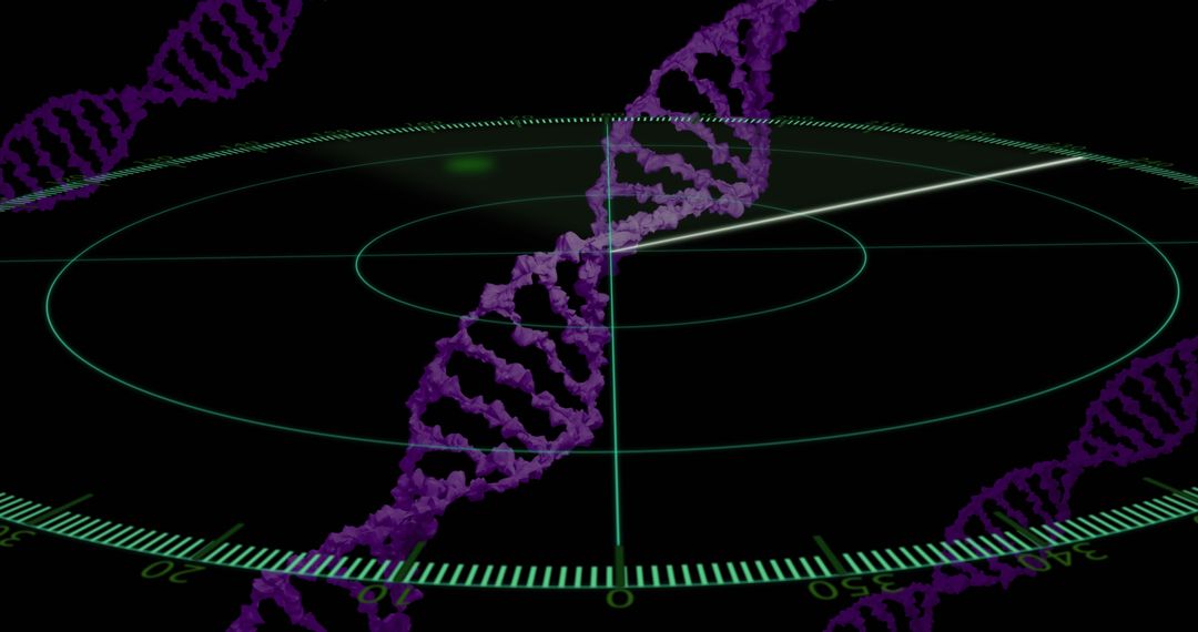 Purple DNA Helices Hovering Above Futuristic Radar Display