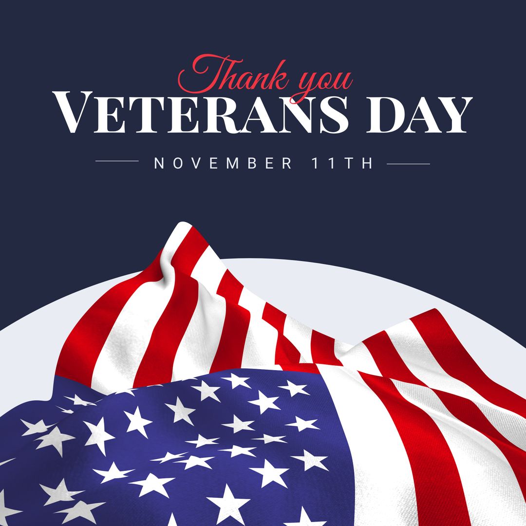 Thank You Veterans Day Celebratory Message with American Flag Graphic - Download Free Stock Templates Pikwizard.com