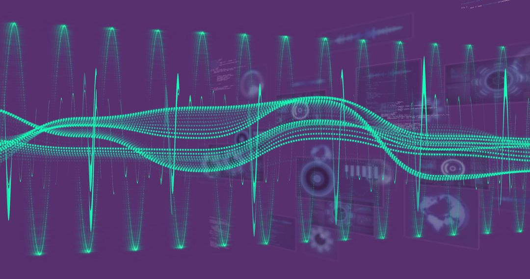 Digital Data Waves on Purple Background