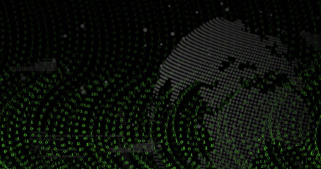 Matrix-Style Glowing Binary Code Over Dot Matrix Globe