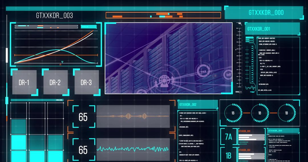 Digital Interface with Data Icons Over Server Room