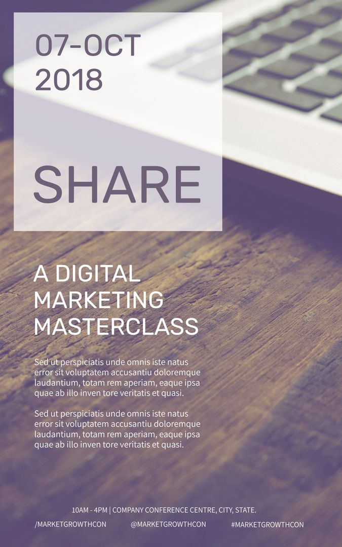 Digital Marketing Masterclass Promotional Poster with Modern Design - Download Free Stock Templates Pikwizard.com