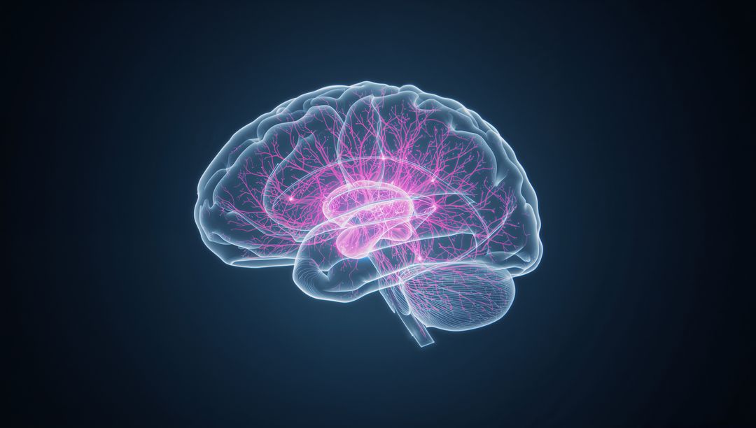 3D Digital Brain with Glowing Neural Pathways