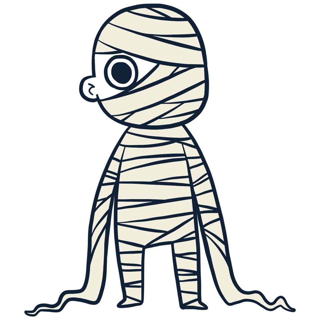 Cute Cartoon Mummy Character Wrapped in Bandages