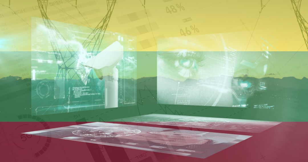 Lithuanian Flag Overlaid with Data Processing Imagery on Ukraine Crisis