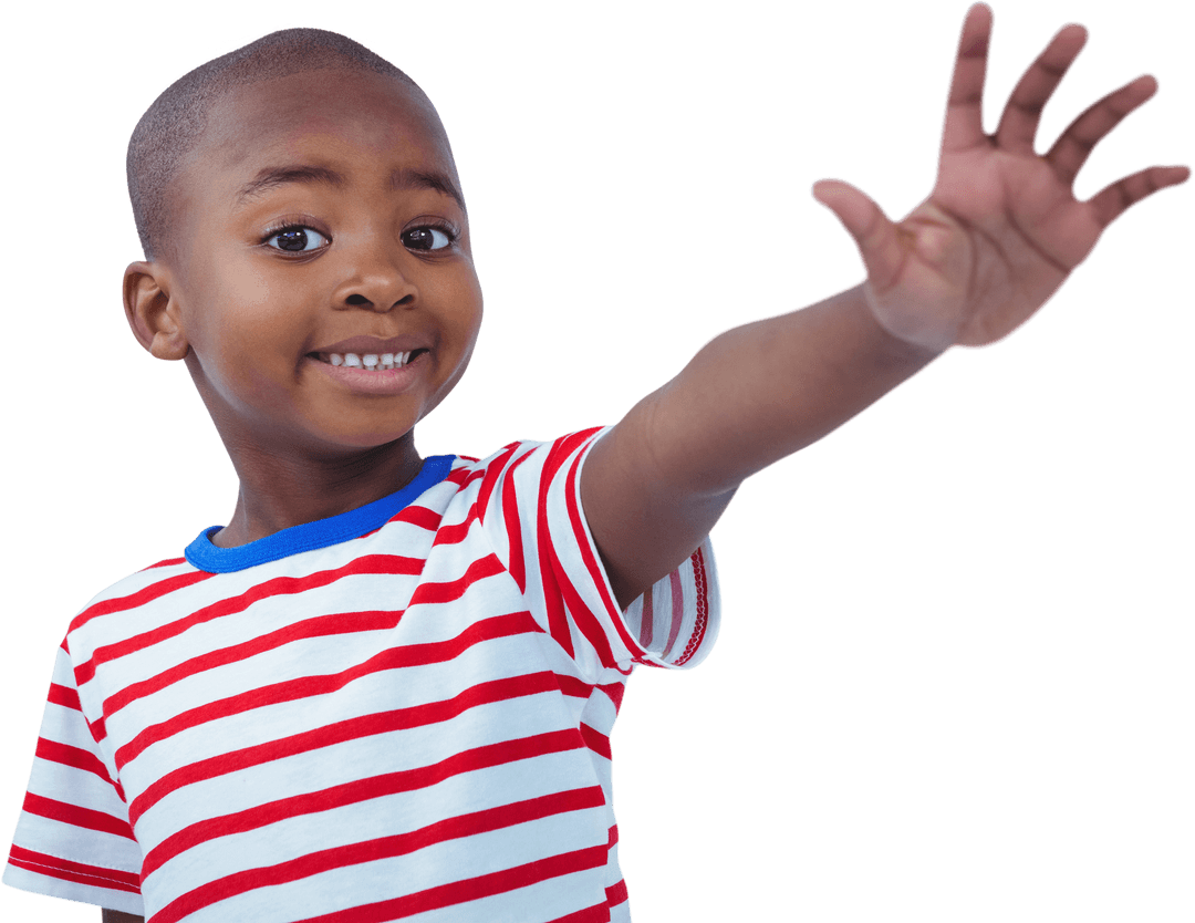 Joyful Child with Outstretched Arm on Transparent Background