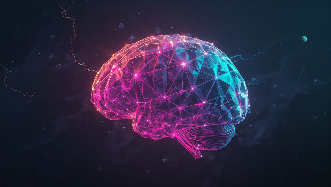Neon Digital Brain Mesh in Futuristic Space Concept