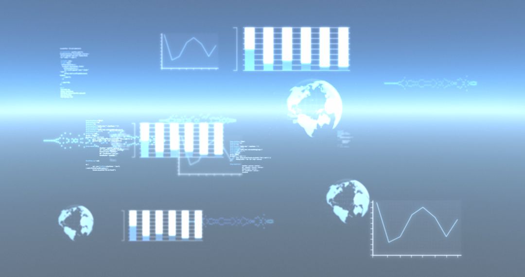 Digital Data Processing with Globes on Glowing Blue Background