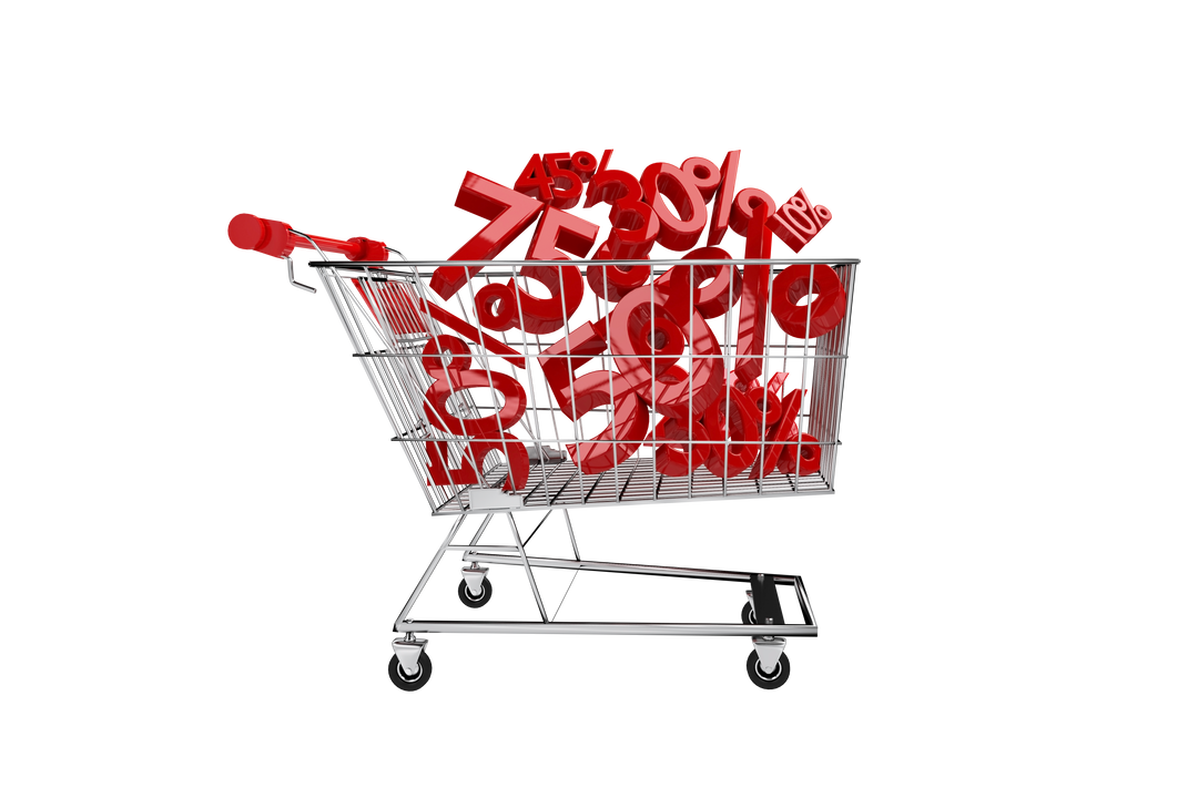 Shopping Trolley Filled with Discount Percentages on Transparent Background - Download Free Stock Images Pikwizard.com