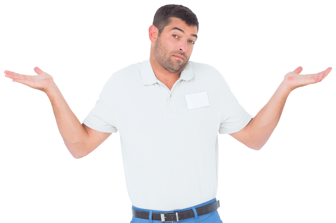 Portrait of Technician Shrugging on Transparent Background