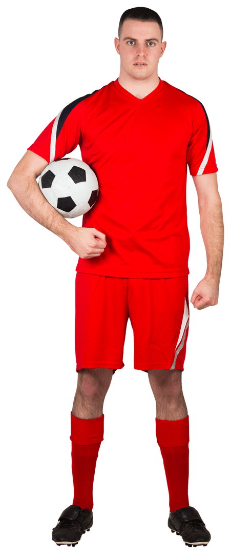 Transparent Football Player in Red Uniform Holding Soccer Ball
