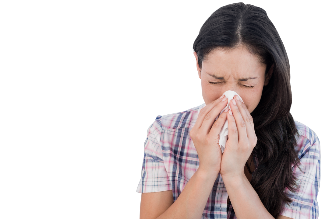 Caucasian Woman Sneezing with Tissue Isolated on Transparent Background - Download Free Stock Images Pikwizard.com