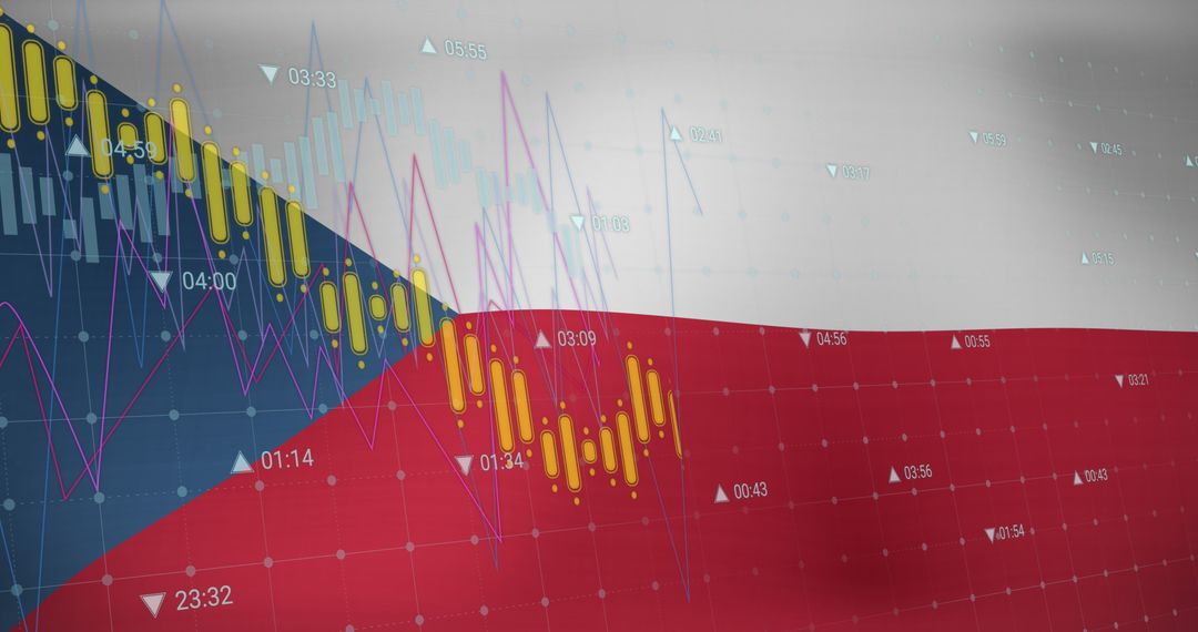 Czech Republic Flag with Financial Market Data Visualization
