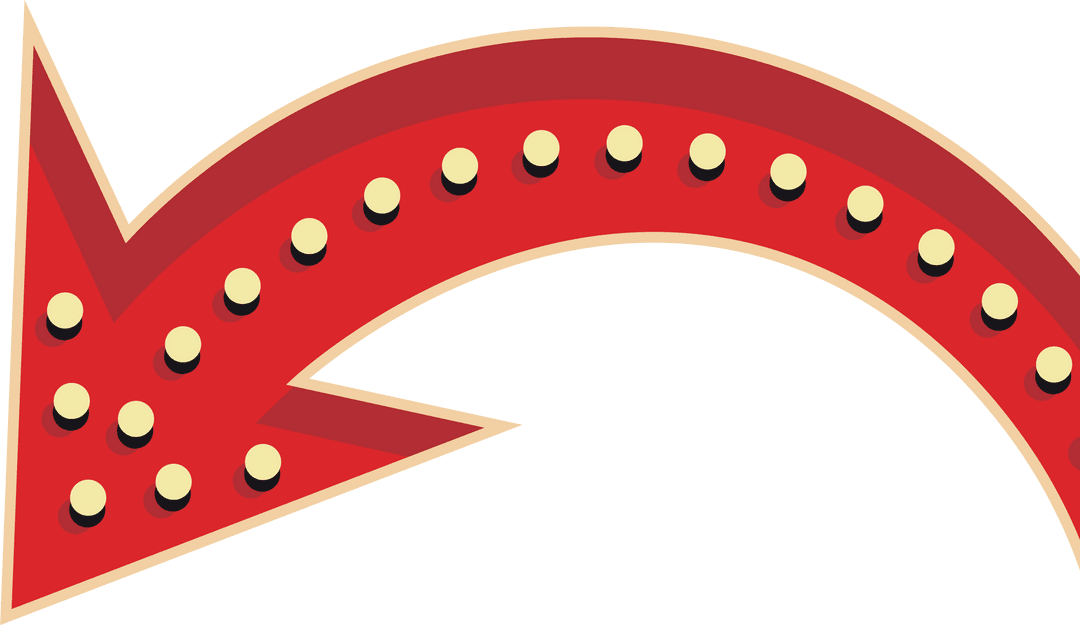 Curved Retro Arrow with Bulbs on Transparent Background