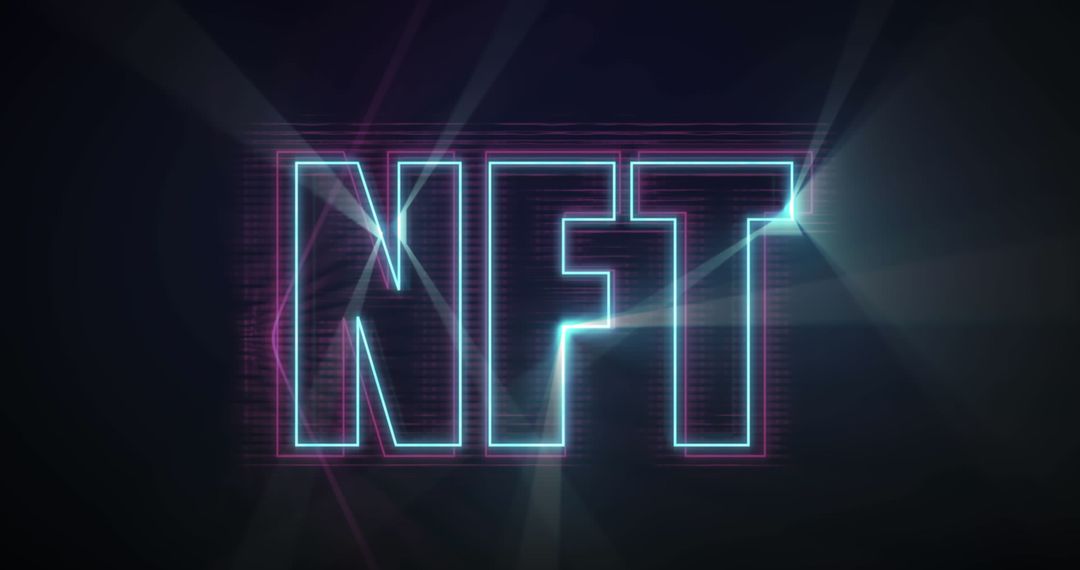 NFT Glowing Text on Abstract Digital Background