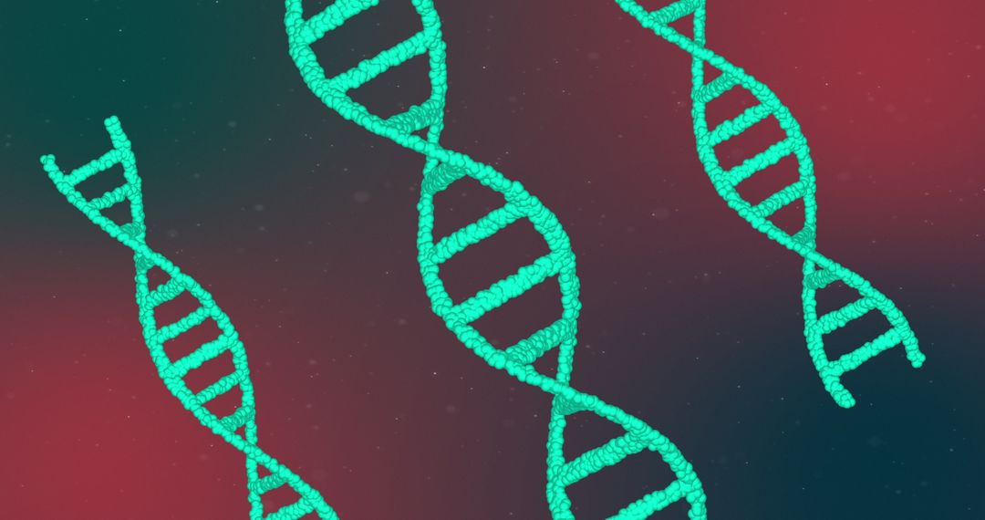 Glowing Green DNA Strands on Red Gradient Background