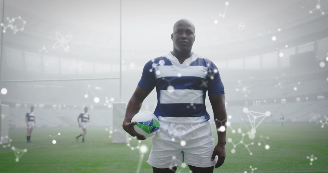 Rugby Player in Foggy Stadium with Chemical Graphics
