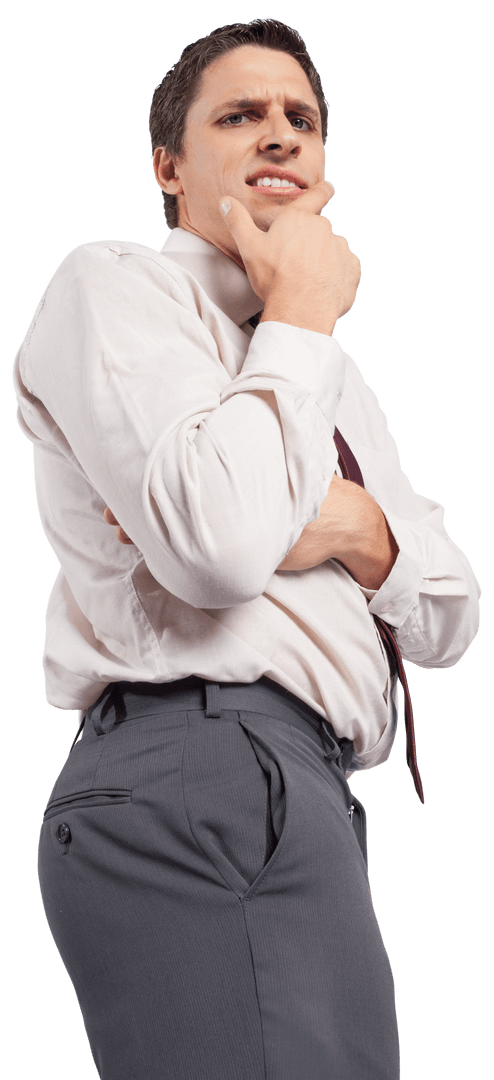Transparent Thoughtful Businessman Scrutinizing with Hand on Chin