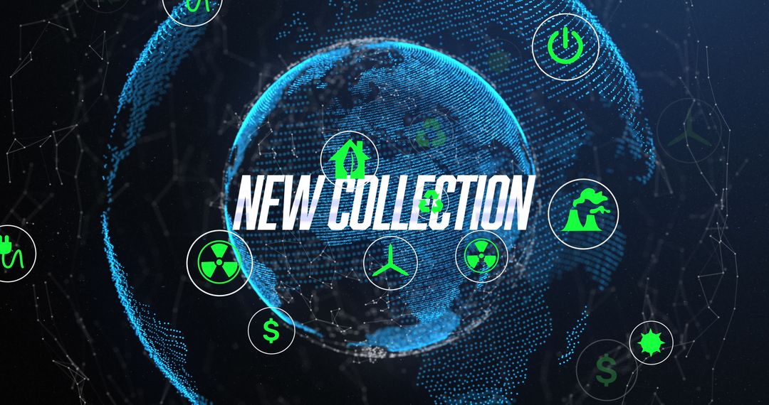 Futuristic Earth with Digital Eco Icons and New Collection Text