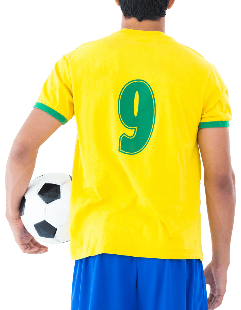 Transparent Back View Soccer Player Holding Football