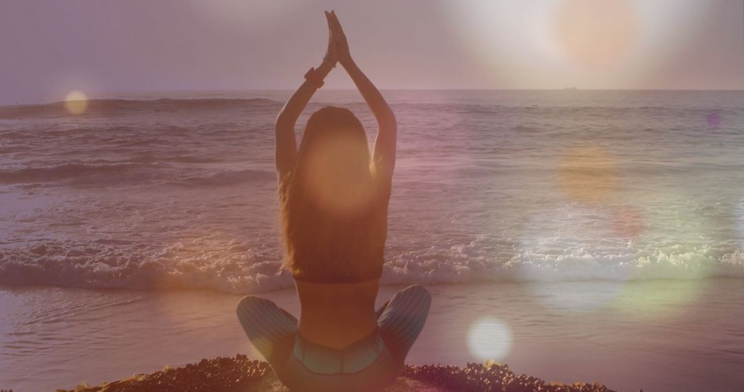 Peaceful Beach Meditation at Sunset with Digital Light Effects