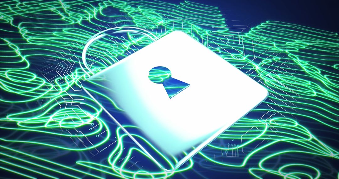 Futuristic Digital Security Padlock and Data Networks