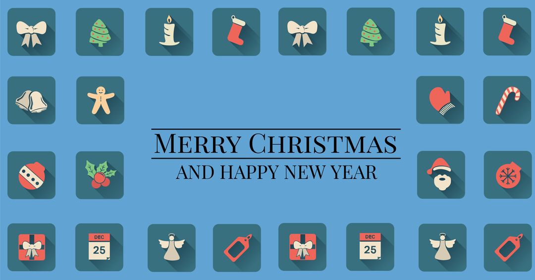 Festive Christmas and New Year Greeting Card with Iconic Symbols