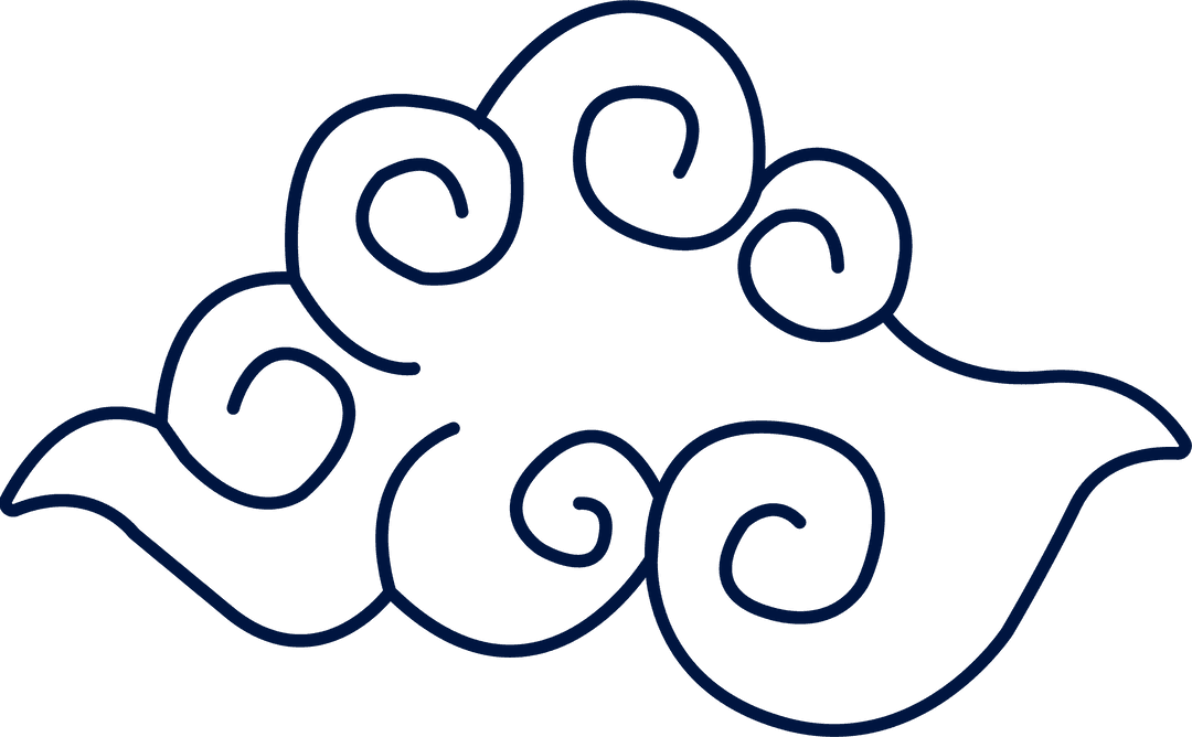 Whimsical Spiral Cloud Line Art with Transparent Background