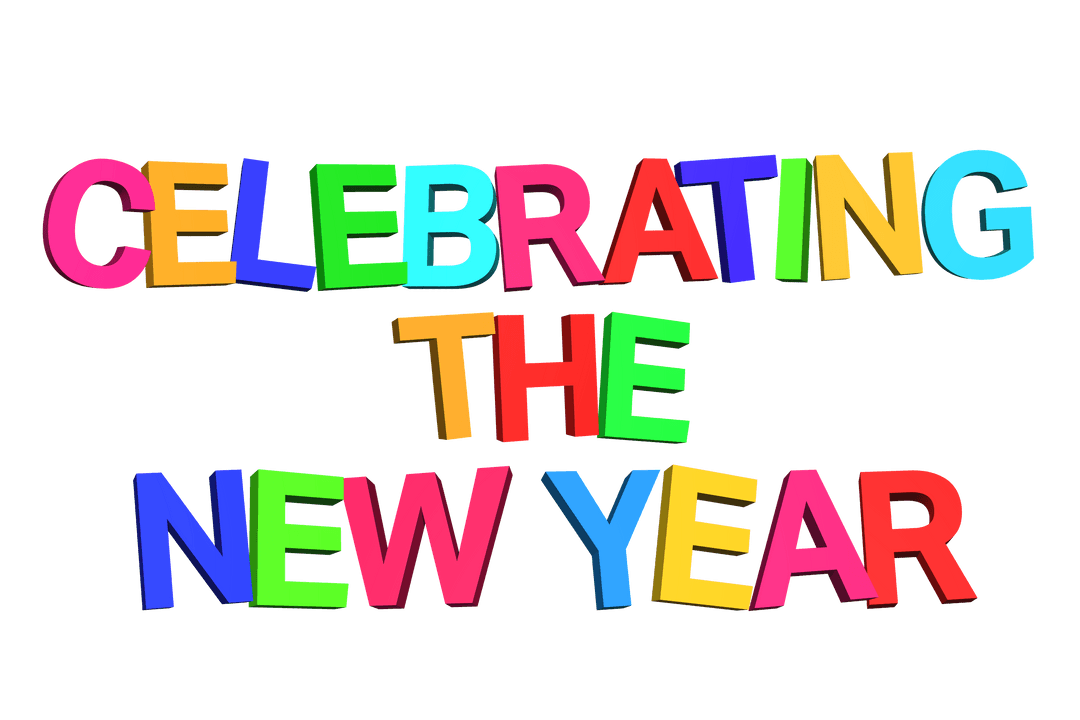 Colorful Celebrating the New Year Text on Transparent Background