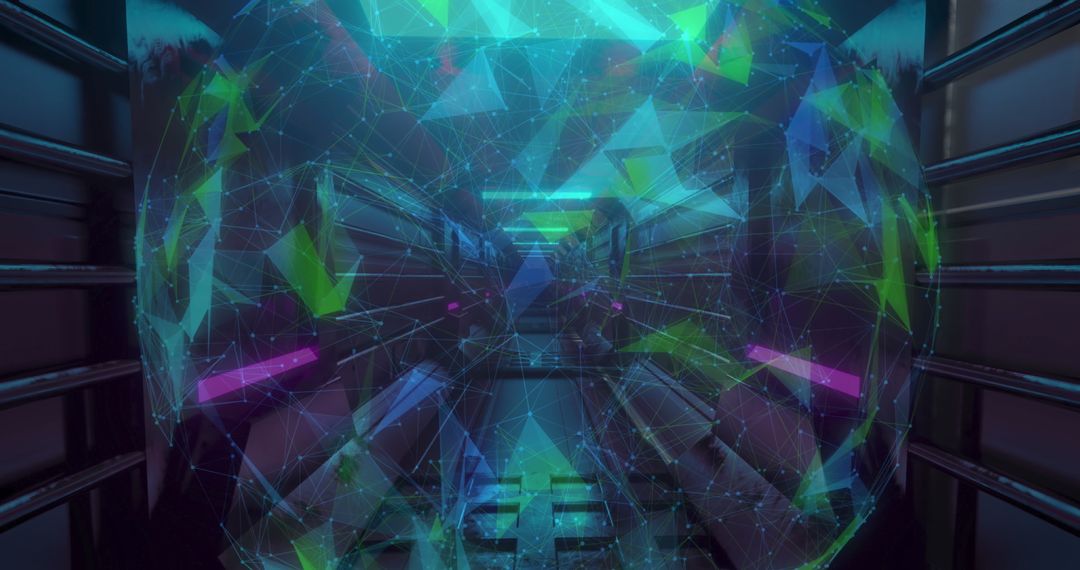 Futuristic Digital Network with Glowing Geometric Shapes