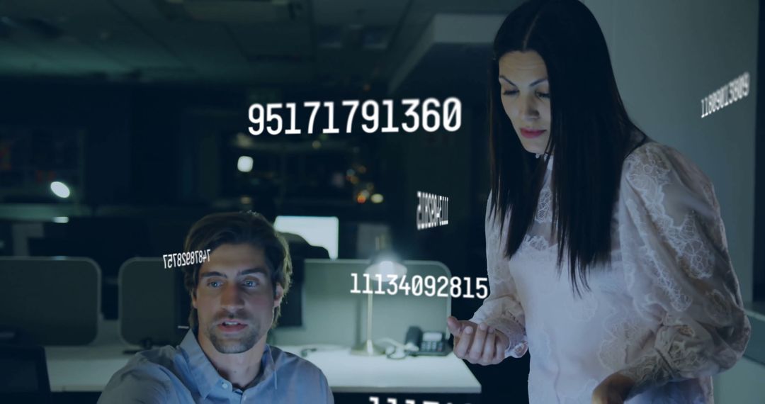 Business Professionals Analyzing Data Streams in Modern Office