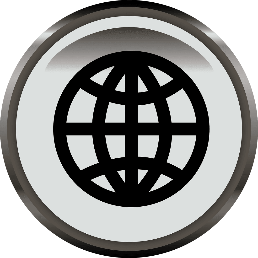 Transparent Vector Globe Icon in Grey Circle on Clear Background