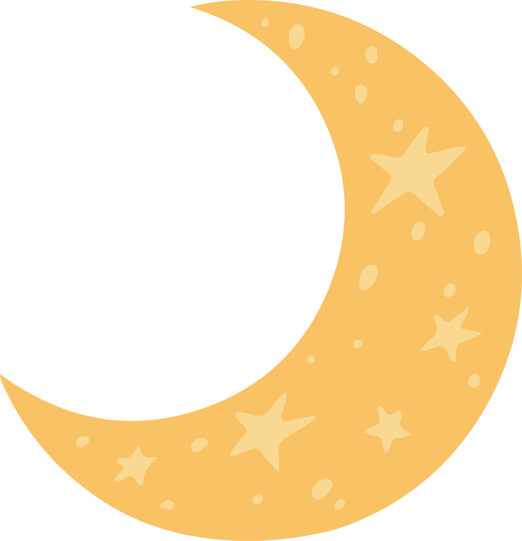 Yellow Crescent Moon and Stars with Transparent Background